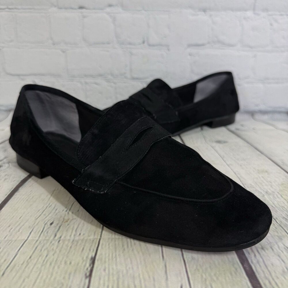 Marc Fisher Flat Loafers Women Size 9.5 Black Soft Suede Leather Slip On Shoes